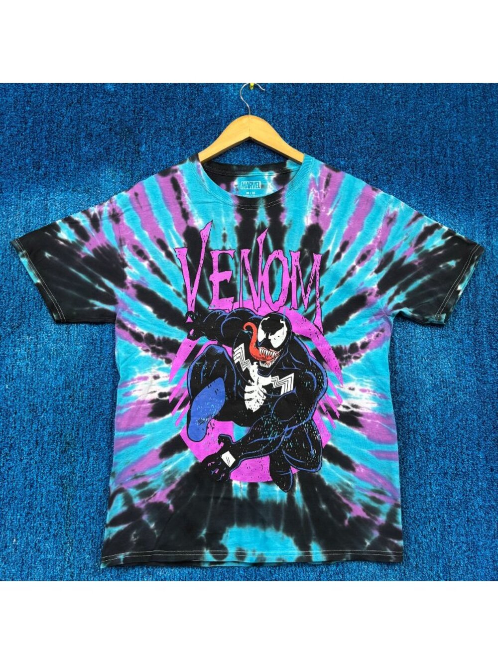Marvel Venom Villain Blue/Black Tie-Dye T-Shirt Size Medium